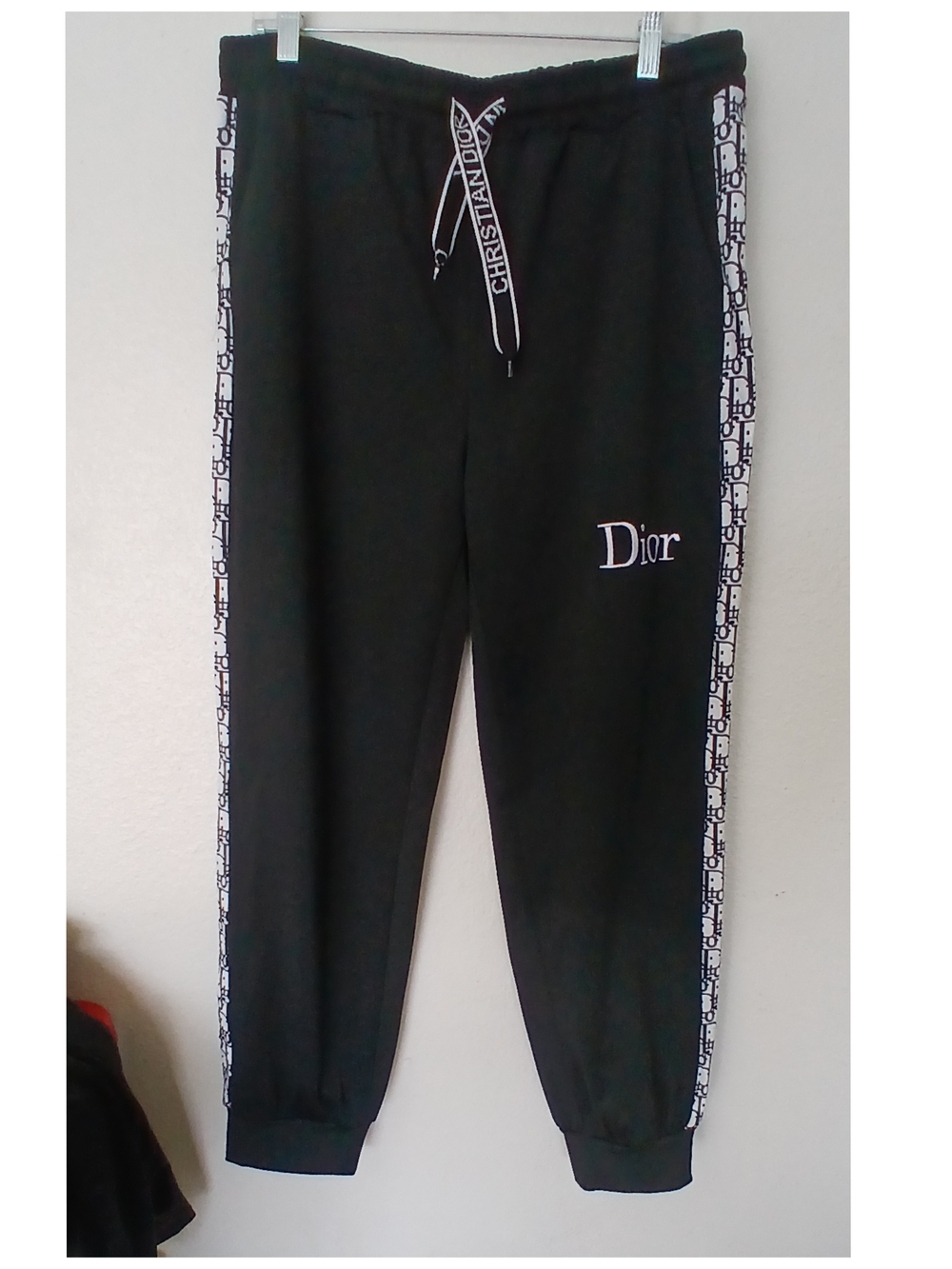Dior Black Track Joggers with White Logo Tape